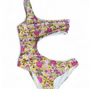 Frankie's Bikinis Pink and Yellow One Piece Swimsuit